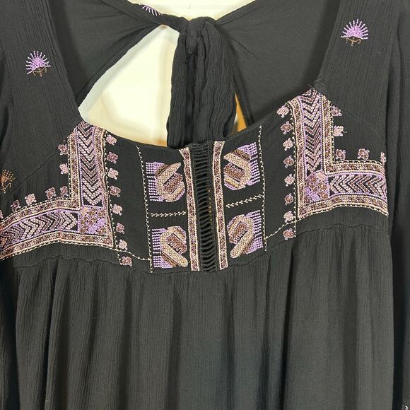 Free People Rhiannon Embroidered Babydoll Mini Dress Small Black Multi Size M - Picture 6 of 9